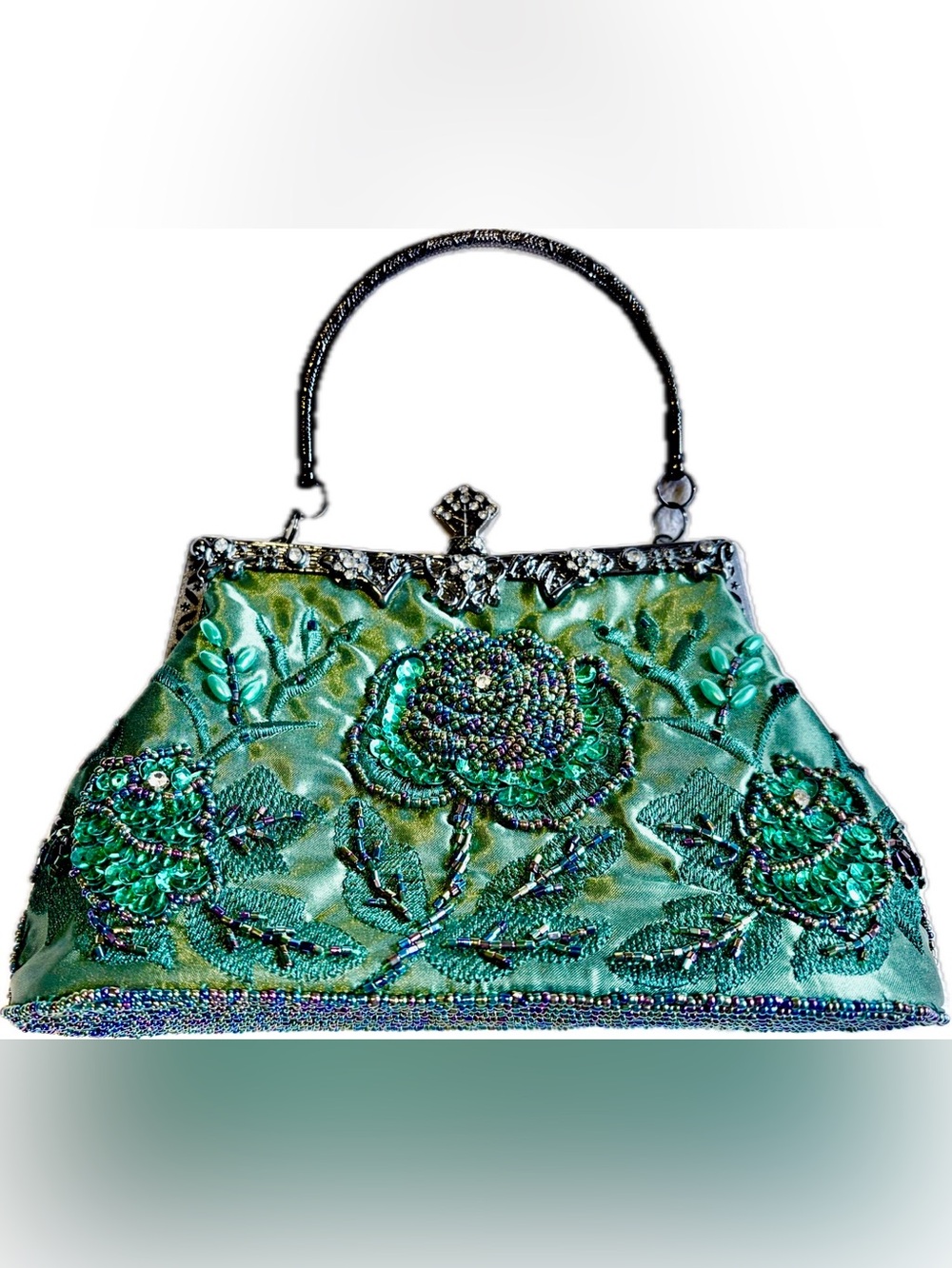 Handbag - Embellished Green Beaded for Evening or for Fun - also a shoulder bag!